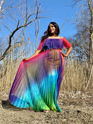Ola Pleated Rainbow Dress