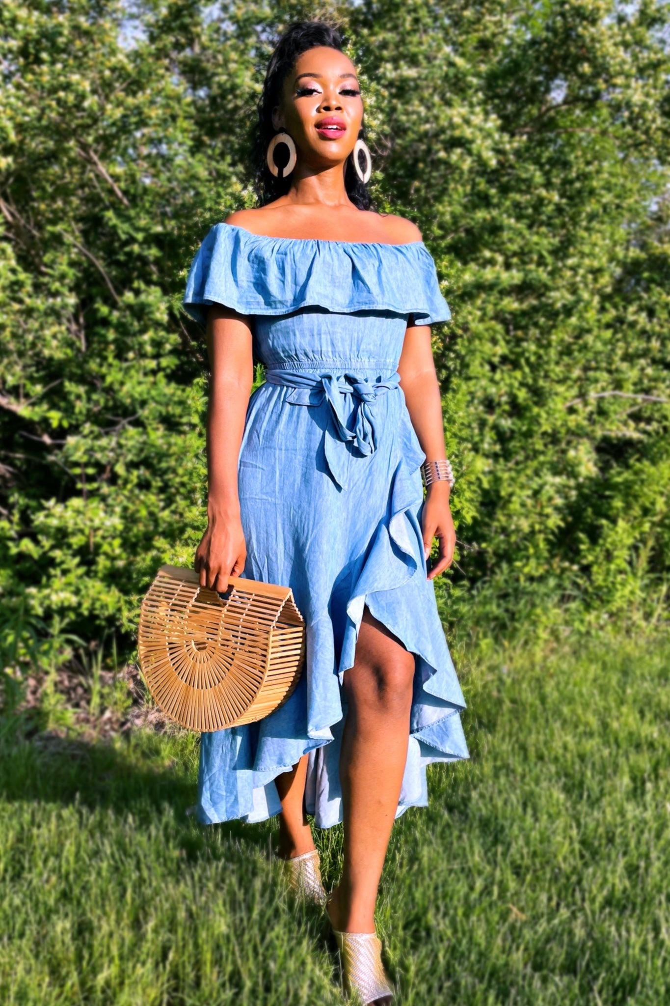 Striped 2024 denim dress